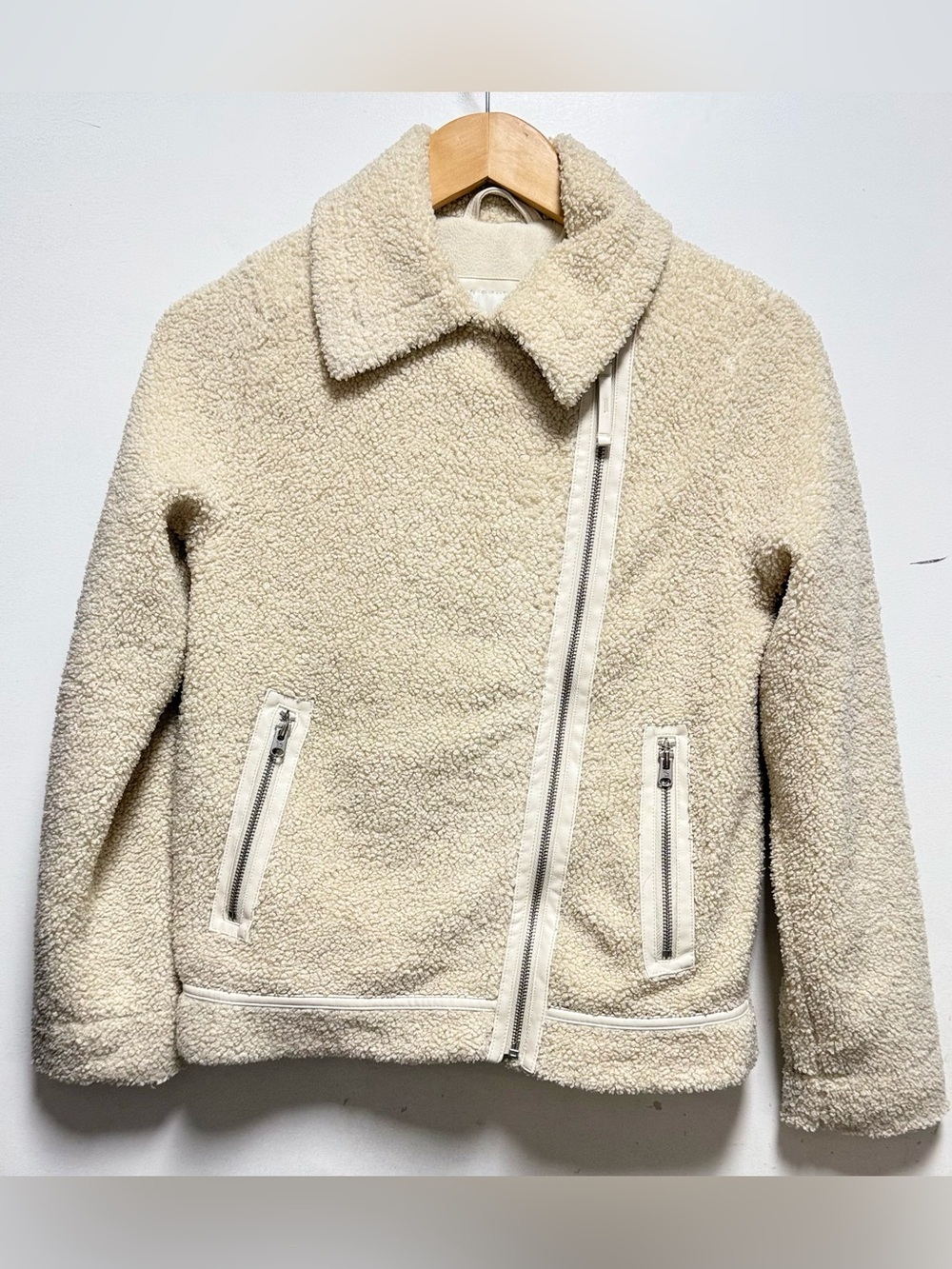 abercrombie kids Cream Sherpa Asymmetrical Zip Jacket